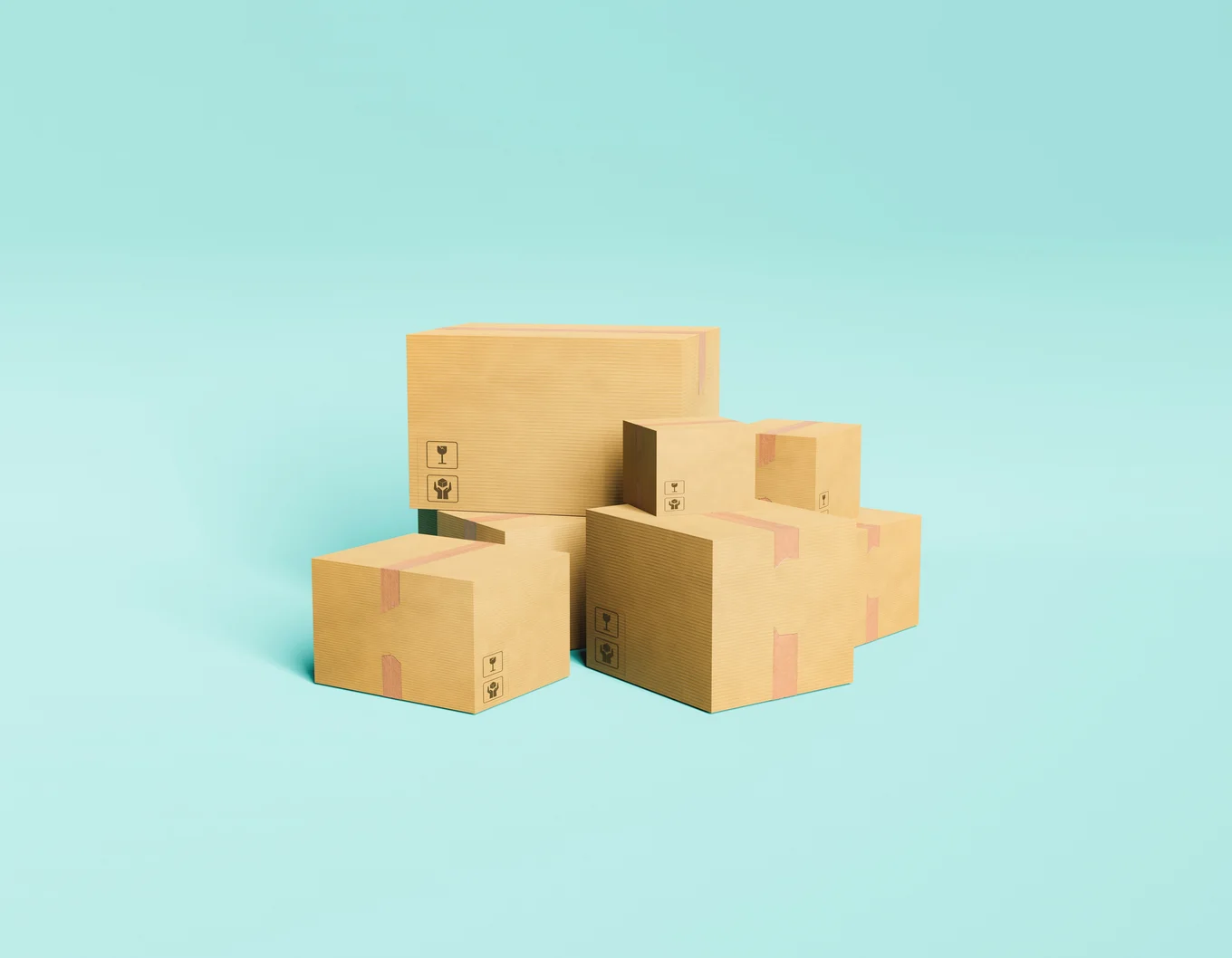 A stack of cardboard boxes against a blue background.